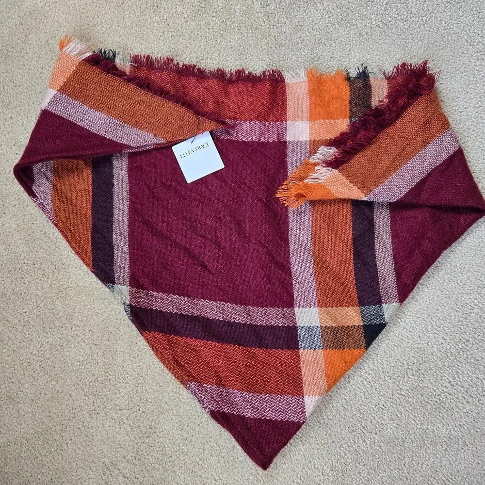 NWT Ellen Tracey Scarf Maroon Orange Triangle Scarf